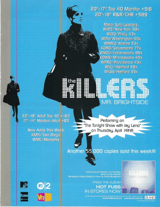 Media print promo featuring Mr. Brightside