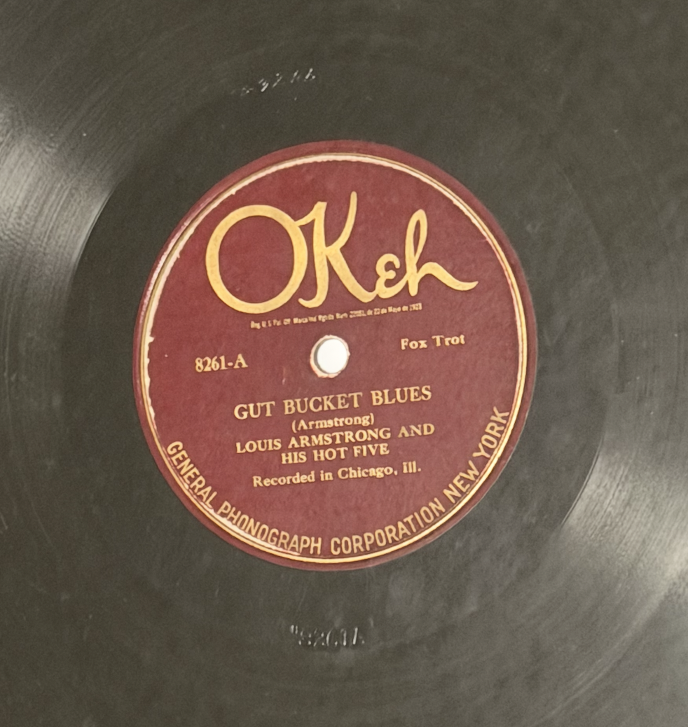 Louis Armstrong and His Hot Five, Gut Bucket Blues, OKeh 8261-A label
